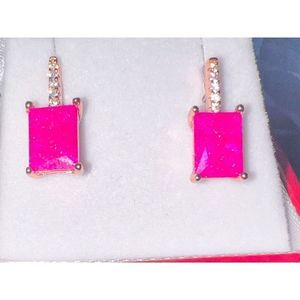 4 Ct Natural Emerald Cut Pink Sapphire Post Earrings 925 With Overlay